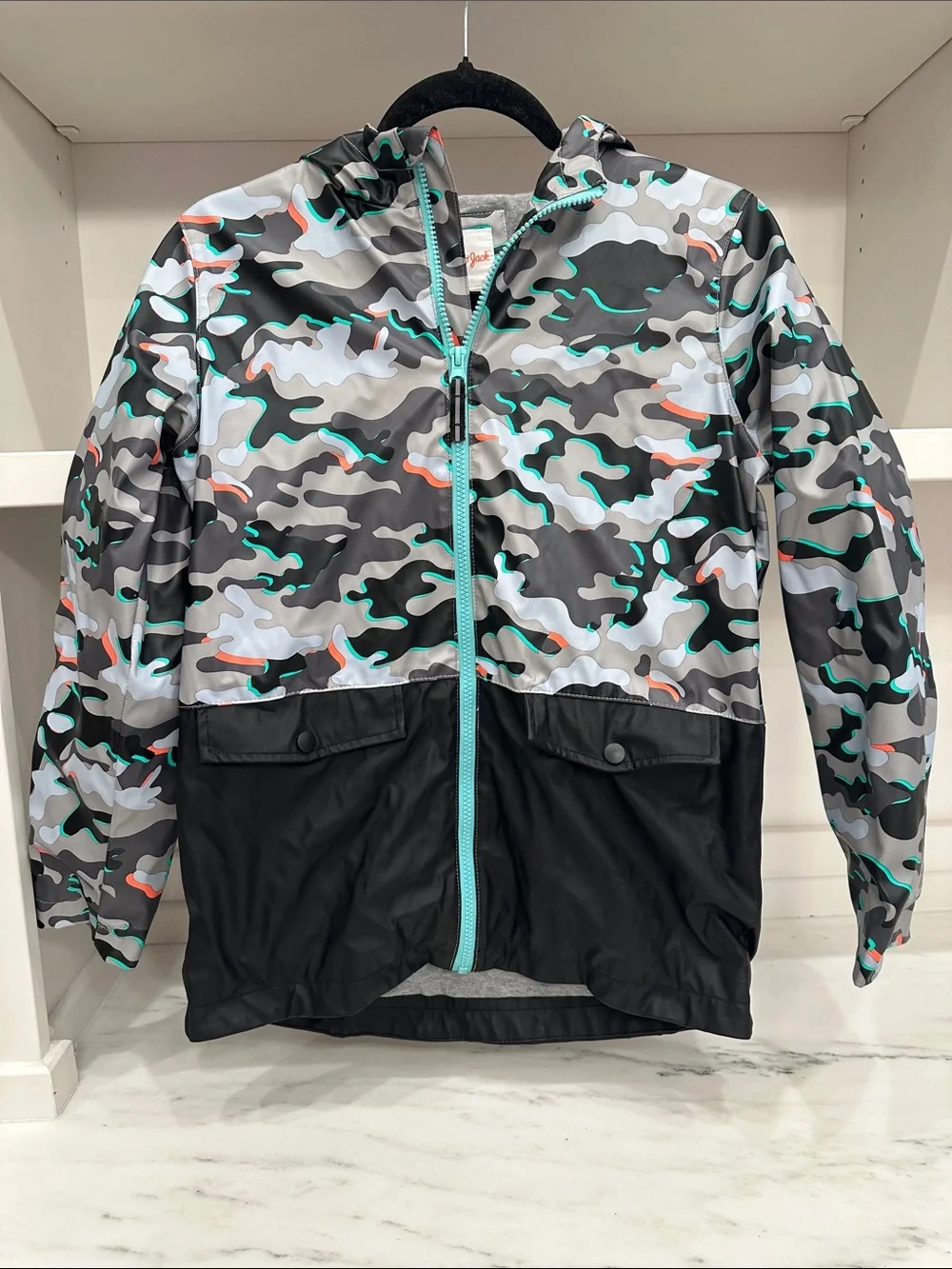 Cat and Jack size 12-14 Camo Hooded Rain Jacket - Like new